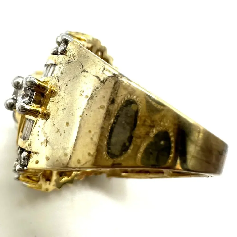 SJD 925 sterling silver gold vermeil cubic zirconia cocktail cluster ring size 7